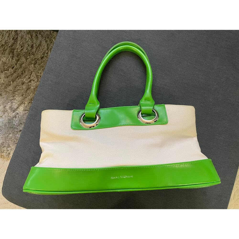 Isaac Mizrahi Green & White East West Canvas Shoulder Bag - Picture 2 of 8